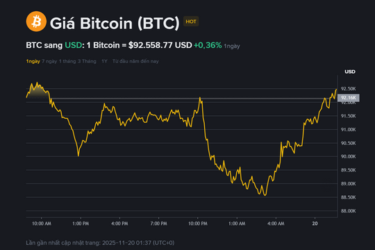 Giá Bitcoin hôm nay 20.11: Vùng 89.000 USD trở thành ranh giới sinh tử của thị trường?