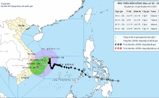 Thời tiết hôm nay 1.12: Bão số 15 gần như đứng im nhưng cường độ gió mạnh