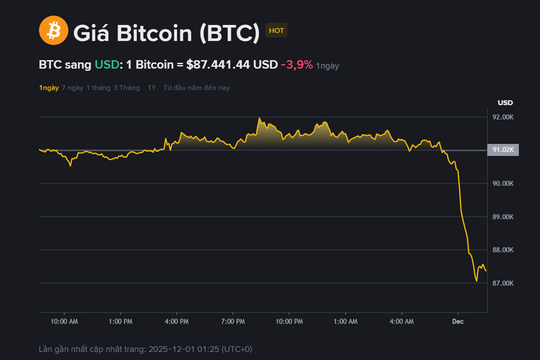 Giá Bitcoin hôm nay 1.12: Mất mốc 90.000 USD, đà giảm quay trở lại