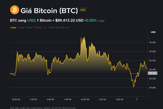 Giá Bitcoin hôm nay 7.12: Đi ngang quanh 89.000 USD, kỳ vọng Fed nới lỏng chính sách tăng mạnh