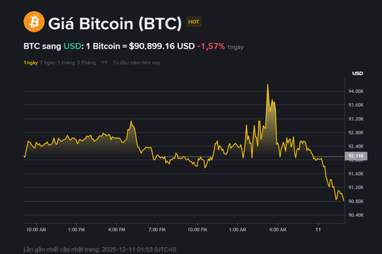 Giá Bitcoin hôm nay 11.12: Giảm về 90.000 USD bất chấp Fed hạ lãi suất