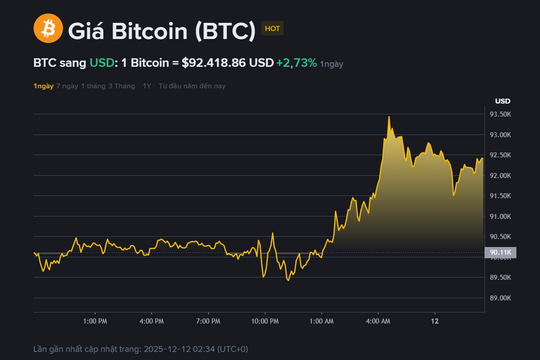 Giá Bitcoin hôm nay 12.12: Khó chạm lại 100.000 USD trước cuối năm