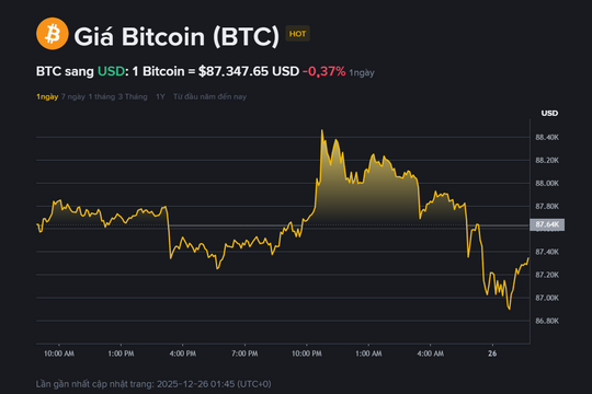 Giá Bitcoin hôm nay 26.12: Chưa vượt được 88.500 USD, lãnh đạo Strategy vẫn lạc quan