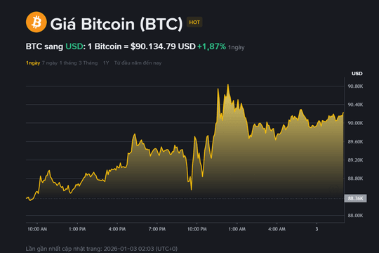 Giá Bitcoin hôm nay 3.1: Vượt 90.000 USD, thị trường lạc quan đầu năm mới?