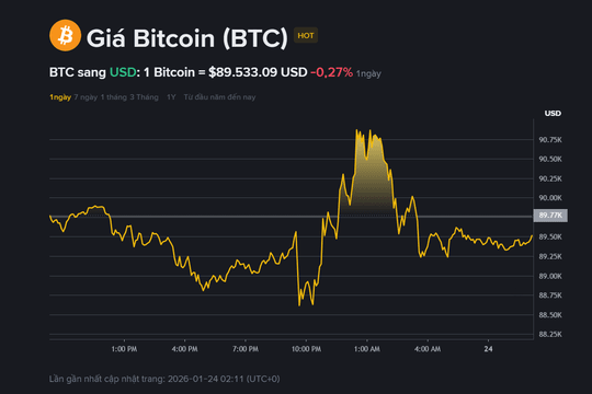 Giá Bitcoin hôm nay 24.1: Đi ngang 89.500 USD, Bloomberg cảnh báo nhà đầu tư
