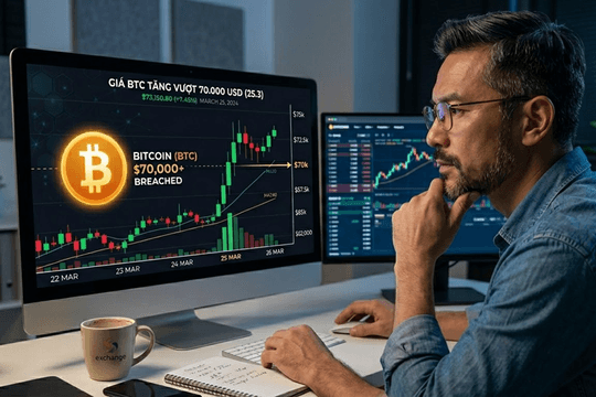 Giá Bitcoin hôm nay 25.3: Dao động hẹp quanh 70.000 USD, 'cơn sóng lớn' đang đến gần?