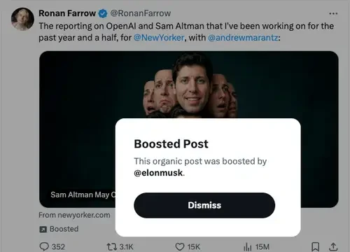 Elon Musk quảng bá bài điều tra tiêu cực về Sam Altman trên X