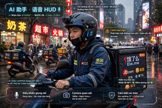 Người Trung Quốc đưa AI lên mũ bảo hiểm của nhân viên giao hàng