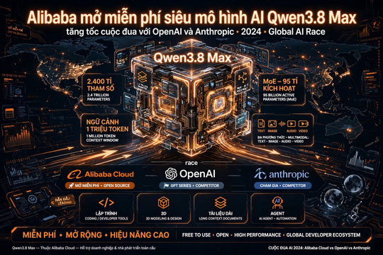 Alibaba mở miễn phí mô hình AI Qwen3.8 Max, cạnh tranh OpenAI và Anthropic