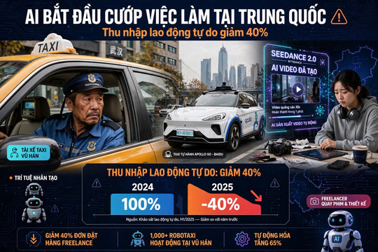 AI bắt đầu ‘cướp’ việc làm tại Trung Quốc, thu nhập của lao động tự do giảm 40%