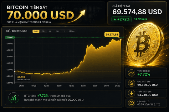 Giá Bitcoin hôm nay 20/8: Tiến sát 70.000 USD, tâm lí 'tham lam' bao trùm thị trường