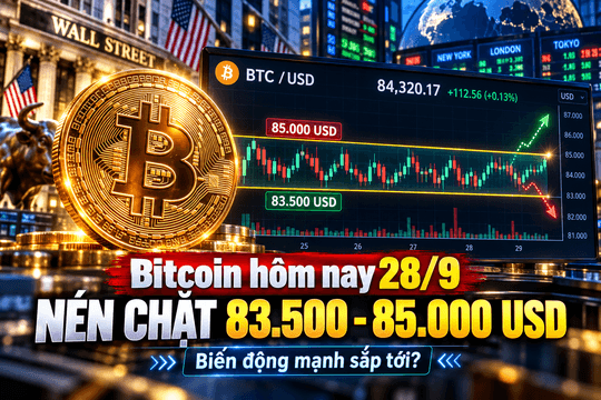 Giá Bitcoin hôm nay 28/9: Nén chặt trong vùng 83.500 - 85.000 USD, biến động mạnh sắp tới?