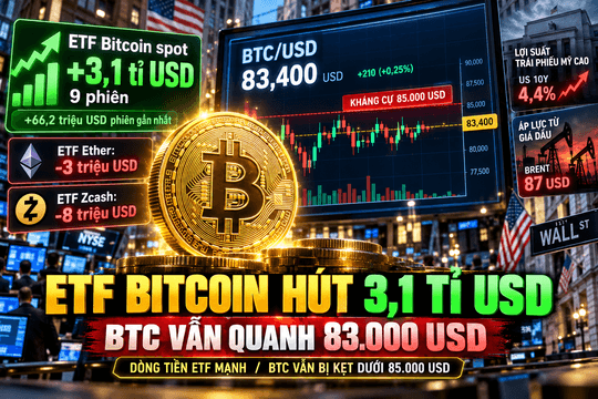 Giá Bitcoin hôm nay 1/10: ETF hút 3,1 tỉ USD trong 9 phiên, vì sao BTC vẫn quanh 83.000 USD?