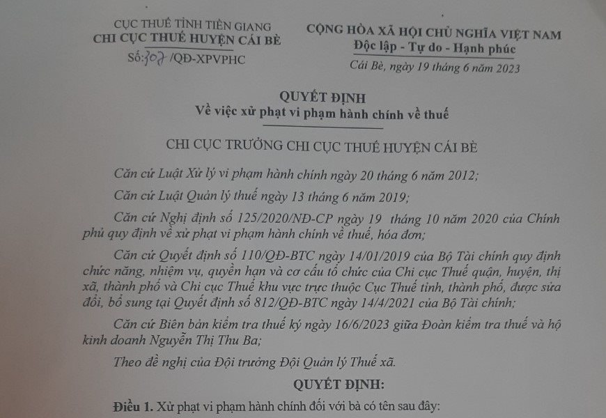 Tiền Giang: Phát hiện, xử lý trường hợp mua, bán hóa đơn điện tử không hợp pháp