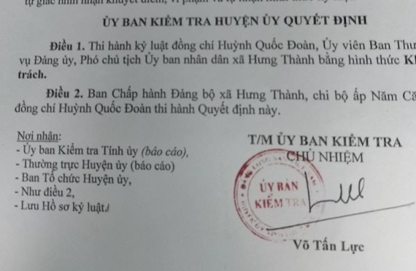 Làm lãng phí ngân sách, Phó chủ tịch xã ở Bạc Liêu bị kỷ luật