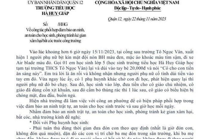 TP.HCM: Công an thông tin chính thức vụ cảnh báo người lạ đưa tiền, tiếp cận học sinh ở cổng trường