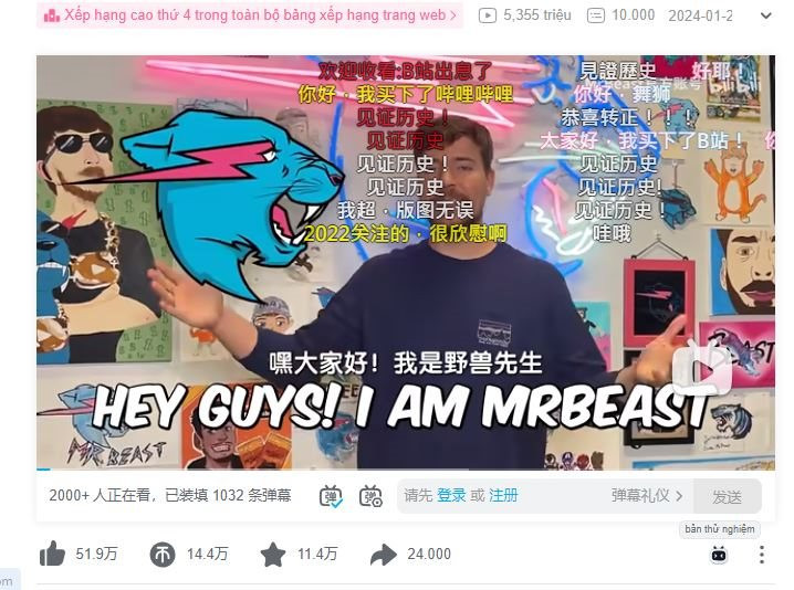 YouTuber nổi tiếng nhất thế giới gây bão mạng Trung Quốc với video đầu tiên trên Bilibili