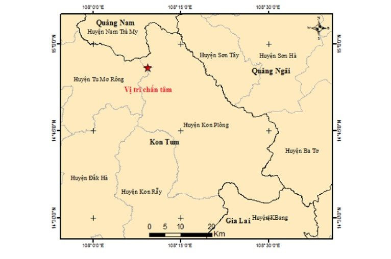 Lại xảy ra 3 trận động đất ở Kon Tum và Quảng Nam