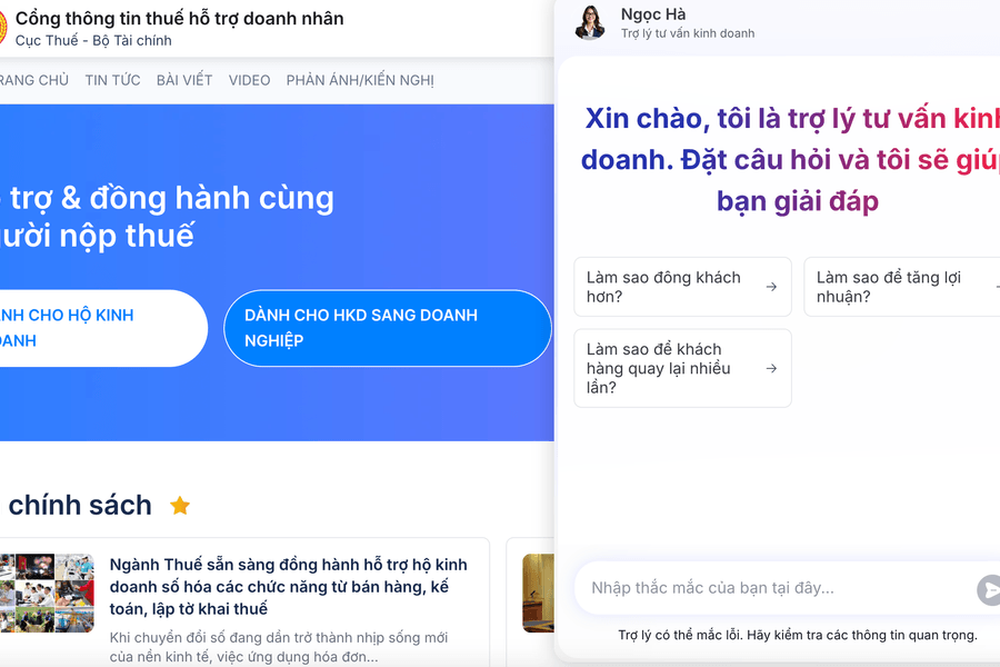 Chính thức vận hành Cổng thông tin thuế hỗ trợ doanh nhân, tích hợp AI