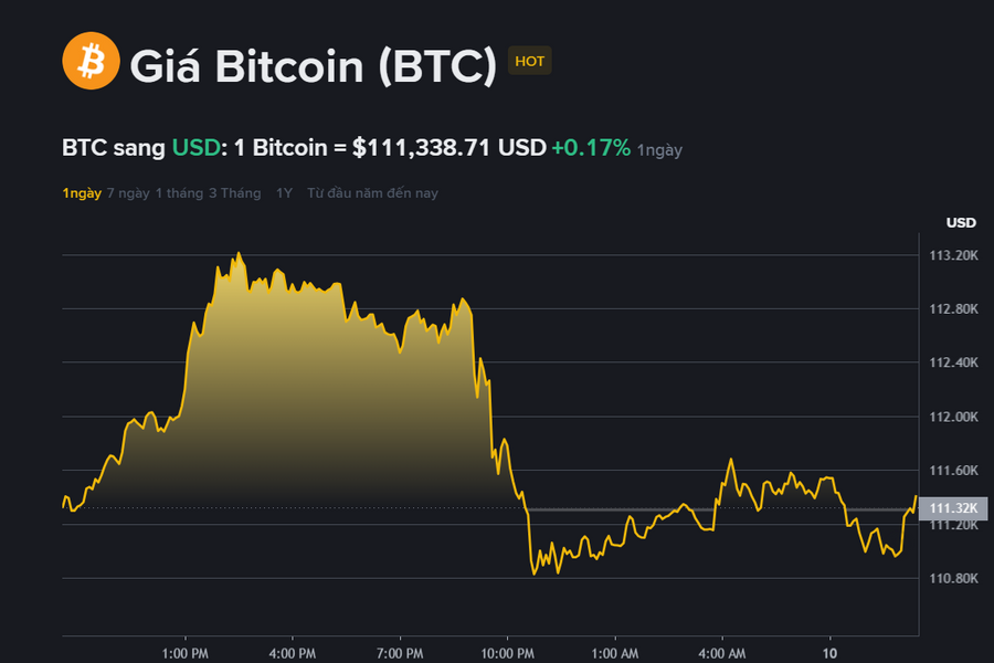 Giá Bitcoin hôm nay (10.9): Vượt 113.000 USD, kỳ vọng tăng trưởng trở lại