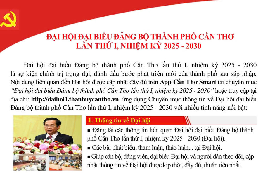 Khai trương trang thông tin tử Đại hội đại biểu Đảng bộ TP.Cần Thơ