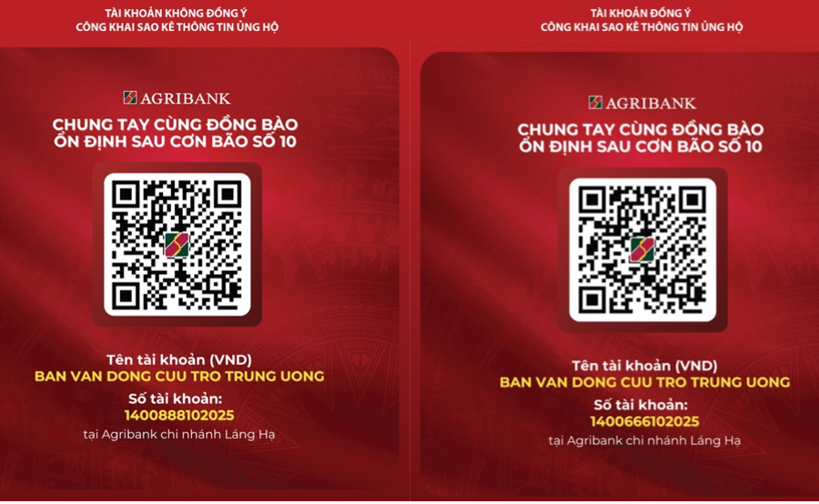 MTTQ Việt Nam mở tài khoản tại Agribank tiếp nhận ủng hộ đồng bào bị ảnh hưởng bão số 10