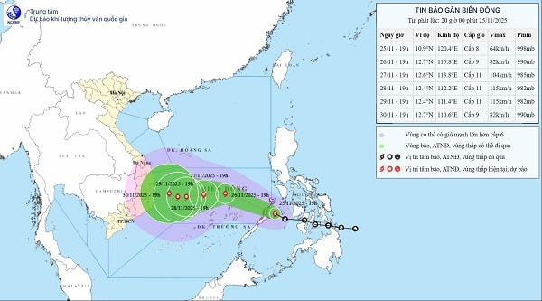 Thời tiết hôm nay 26.11: Bão di chuyển nhanh vào Biển Đông, tác động đến đất liền nước ta thế nào?