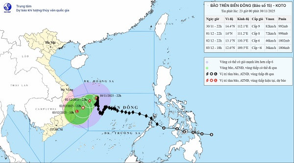 Thời tiết hôm nay 1.12: Bão số 15 gần như đứng im nhưng cường độ gió mạnh