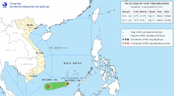 Thời tiết hôm nay 10.12: Áp thấp mới xuất hiện trên Biển Đông, miền Trung mưa dữ dội