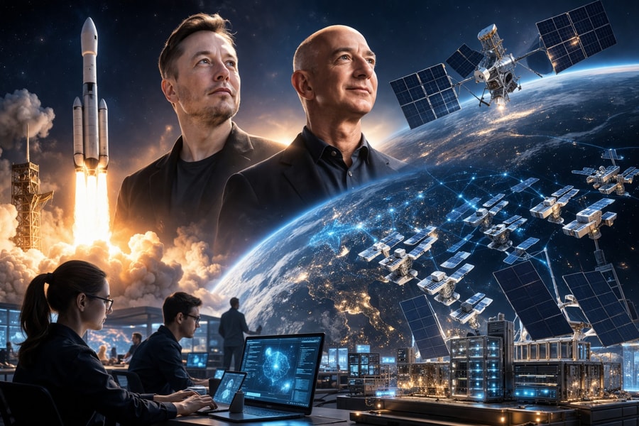 Elon Musk và Jeff Bezos đặt tham vọng với AI ngoài trái đất, các startup hưởng lợi