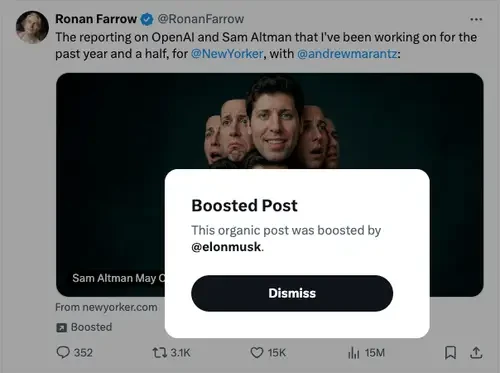 Elon Musk quảng bá bài điều tra tiêu cực về Sam Altman trên X