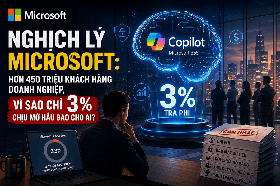 Nghịch lý Microsoft: 450 triệu khách hàng doanh nghiệp, vì sao chỉ khoảng 3% chịu trả tiền cho AI?