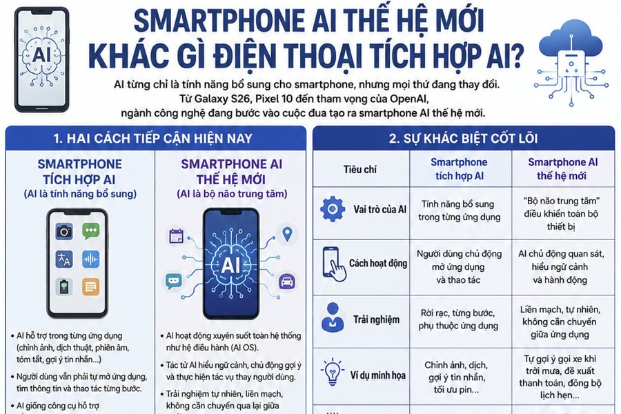 Smartphone AI thế hệ mới khác gì điện thoại tích hợp AI?