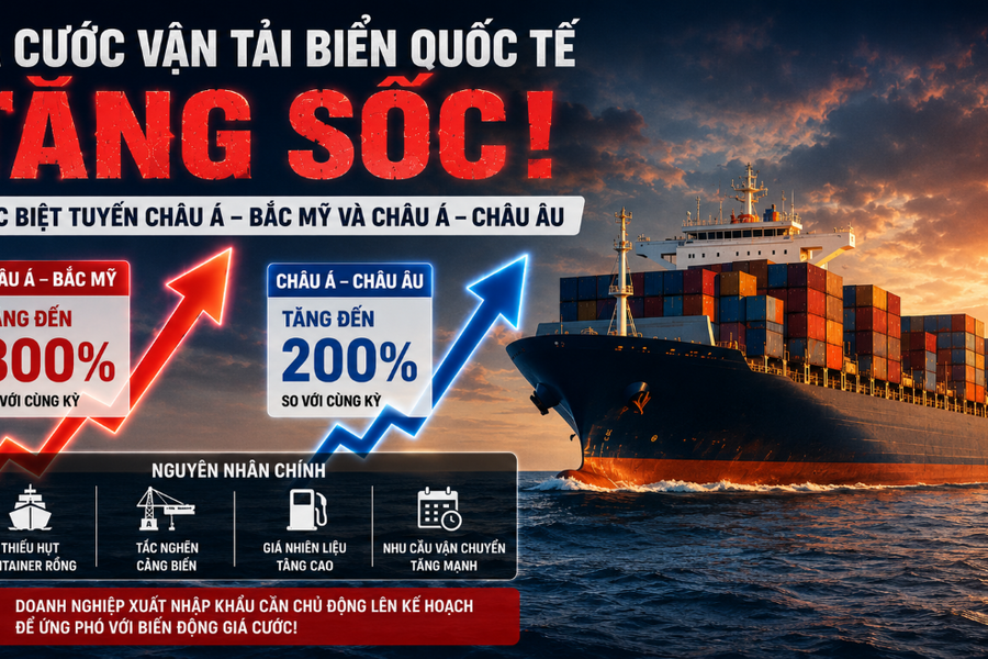 ‘Cú sốc’ cước vận tải biển mới: Mỗi container hàng xuất khẩu gánh thêm hàng nghìn USD