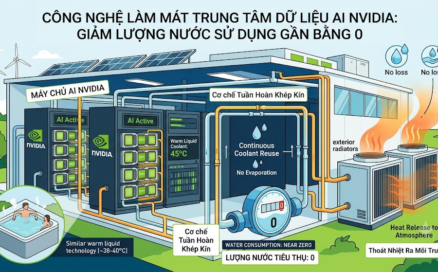 Nvidia tìm ra cách giảm lượng nước tiêu thụ trong các trung tâm AI về 0