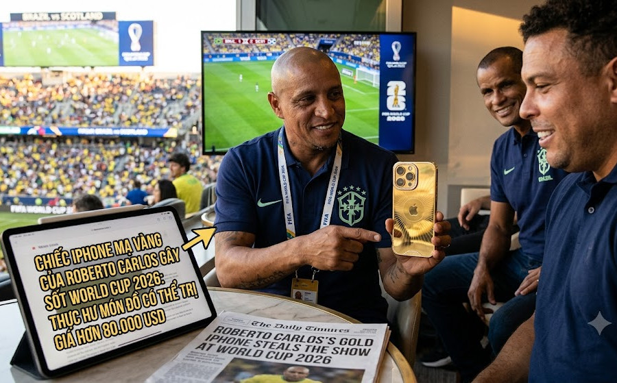 Chiếc iPhone mạ vàng của Roberto Carlos gây sốt tại World Cup 2026