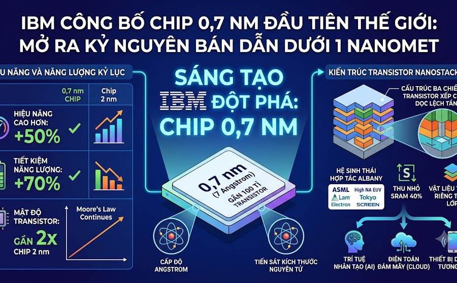 IBM công bố chip 0,7 nm đầu tiên thế giới: Mở ra kỷ nguyên bán dẫn dưới 1 nanomet