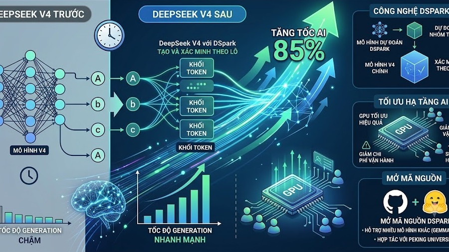 DeepSeek nâng cấp mô hình V4 với công nghệ DSpark, tăng tốc AI thêm 85%