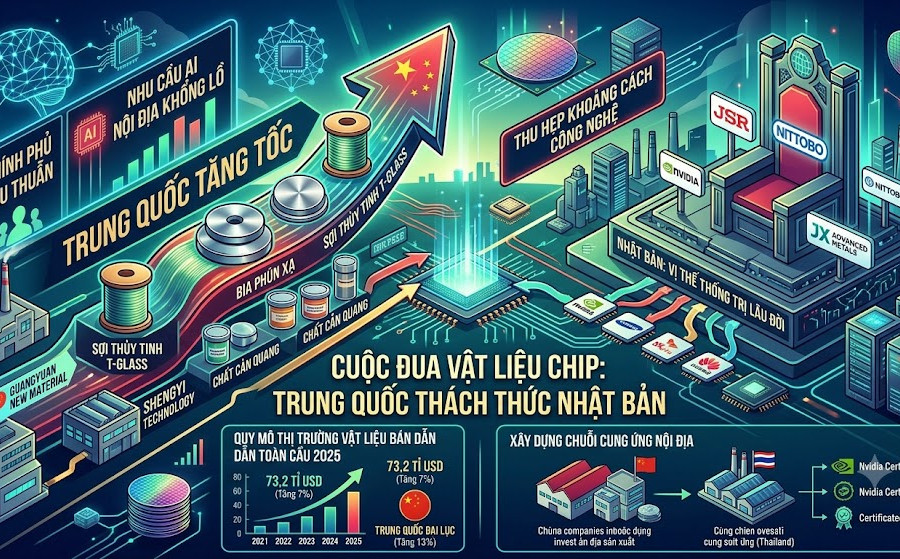 Trung Quốc tăng tốc làm chủ vật liệu bán dẫn, thách thức vị thế Nhật Bản