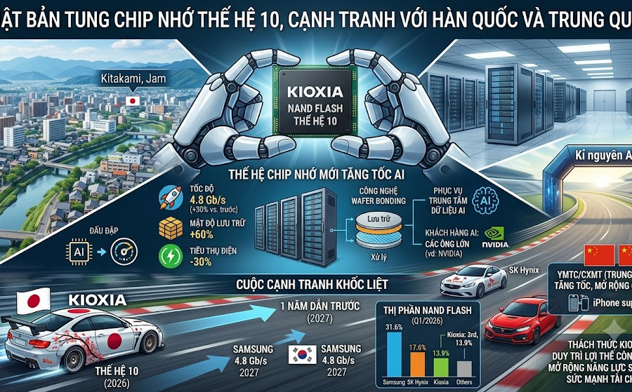 Nhật tung chip nhớ thế hệ 10, cạnh tranh với Hàn Quốc và Trung Quốc