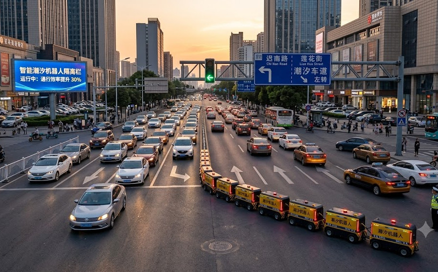 Trung Quốc ra mắt dải phân cách thông minh, tự mở thêm làn đường khi ùn tắc