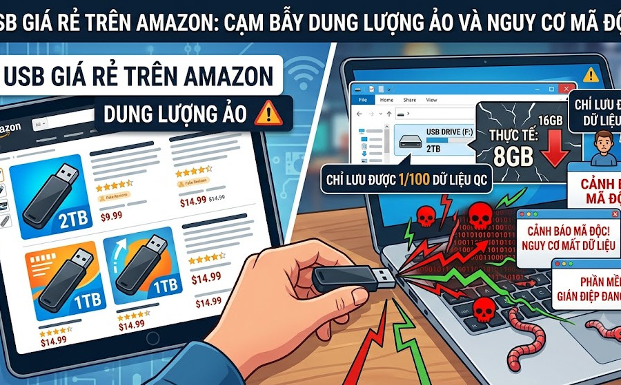 USB giá rẻ trên Amazon: Cạm bẫy dung lượng ảo và nguy cơ mã độc