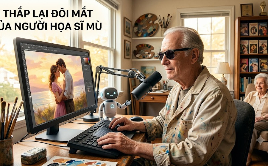 AI 'thắp sáng' lại đôi mắt của người họa sĩ mù