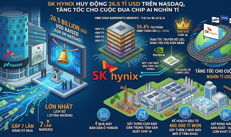 SK Hynix huy động thành công 26,5 tỉ USD trên Nasdaq