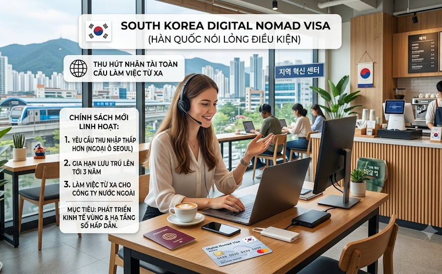 Hàn Quốc nới điều kiện thị thực du mục số, hút nhân tài toàn cầu làm việc từ xa