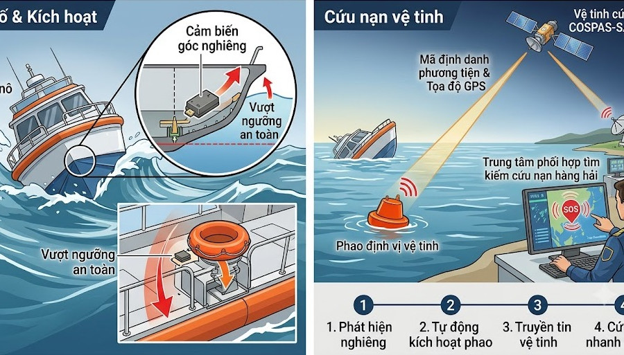 Giải pháp công nghệ cứu hộ trên biển: Cảm biến góc nghiêng tự động gọi cứu nạn vệ tinh