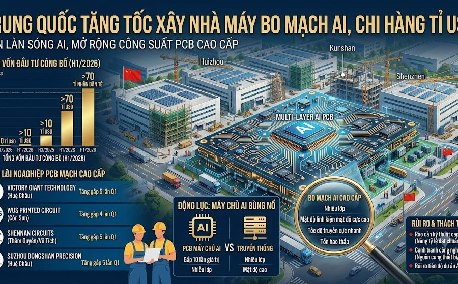 Trung Quốc tăng tốc xây nhà máy bo mạch in, chi hàng tỉ USD đón làn sóng AI