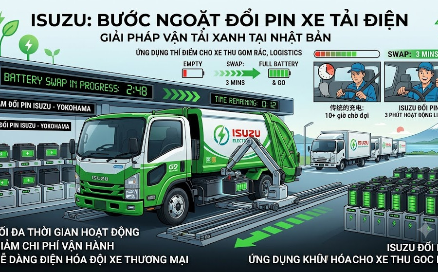 Nhật thử nghiệm công nghệ đổi pin cho xe tải điện, xe gom rác