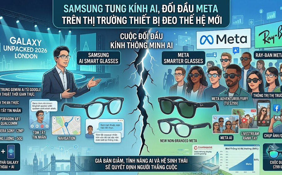 Samsung chuẩn bị tung kính thông minh AI, đối đầu Meta trong cuộc đua thiết bị đeo