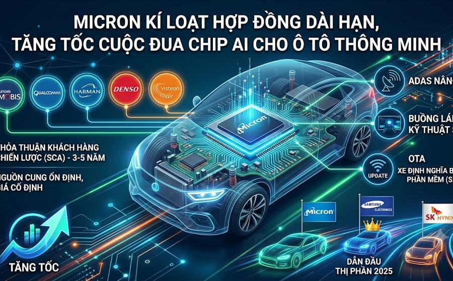 Micron tăng tốc trong cuộc đua chip AI cho xe thông minh